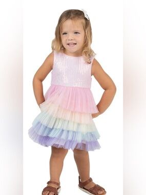 Rare Editions Toddler Girls Special Occasion Tiered Rainbow Tulle Mesh Dress NWT